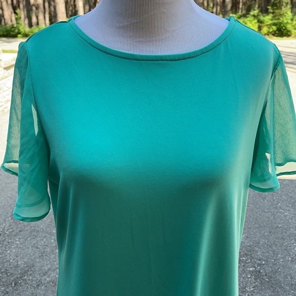 Susan Graver Solid Turquoise Flutter Sleeve Blouse XS - Picture 5 of 11